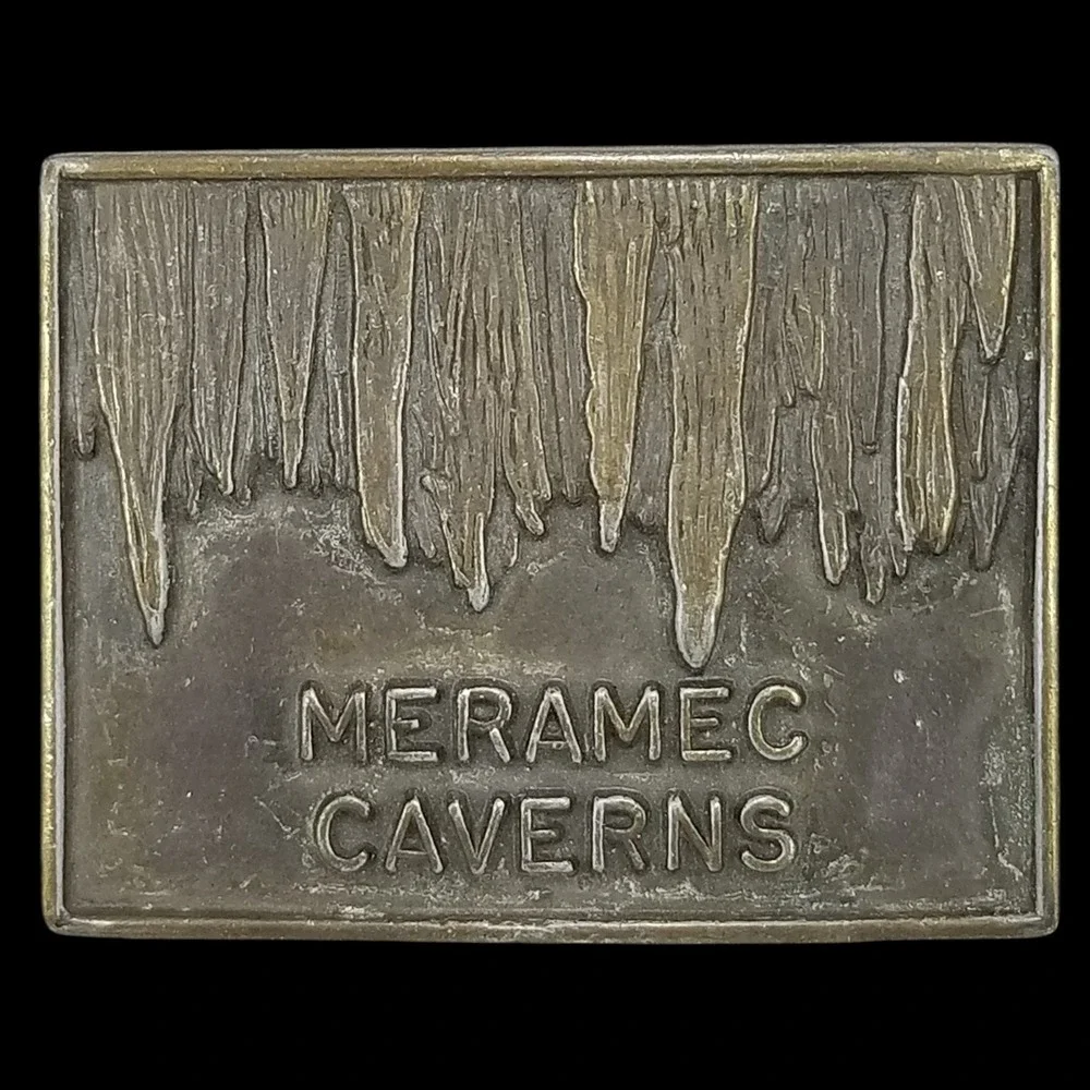 Vintage Meramec Caverns Souvenir‎ Belt Buckle Gold Tone Speleothem
